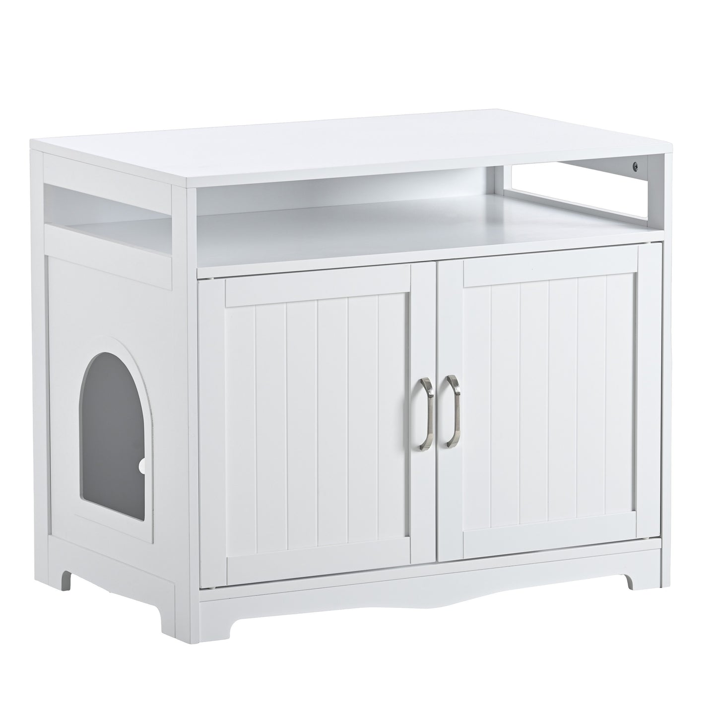 Litter Box Enclosure, Cat Litter Box Furniture with Hidden Plug, 2 Doors,Indoor Cat Washroom Storage Bench Side Table Cat House, Large Wooden Enclused Litter Box House, White - Premium  from luckythegr - Just 208.99 dh! Shop now at luckythegr