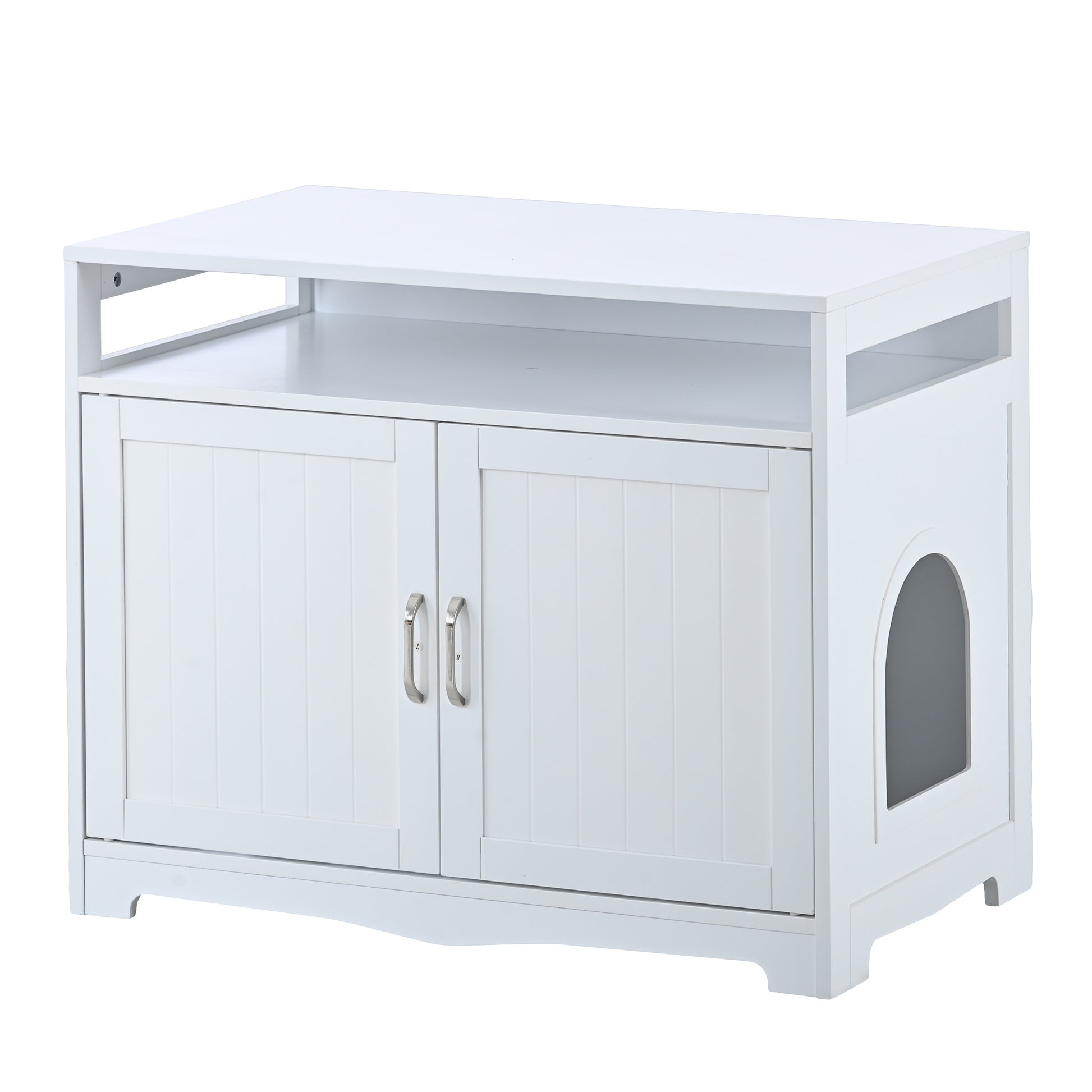 Litter Box Enclosure, Cat Litter Box Furniture with Hidden Plug, 2 Doors,Indoor Cat Washroom Storage Bench Side Table Cat House, Large Wooden Enclused Litter Box House, White - Premium  from luckythegr - Just 208.99 dh! Shop now at luckythegr