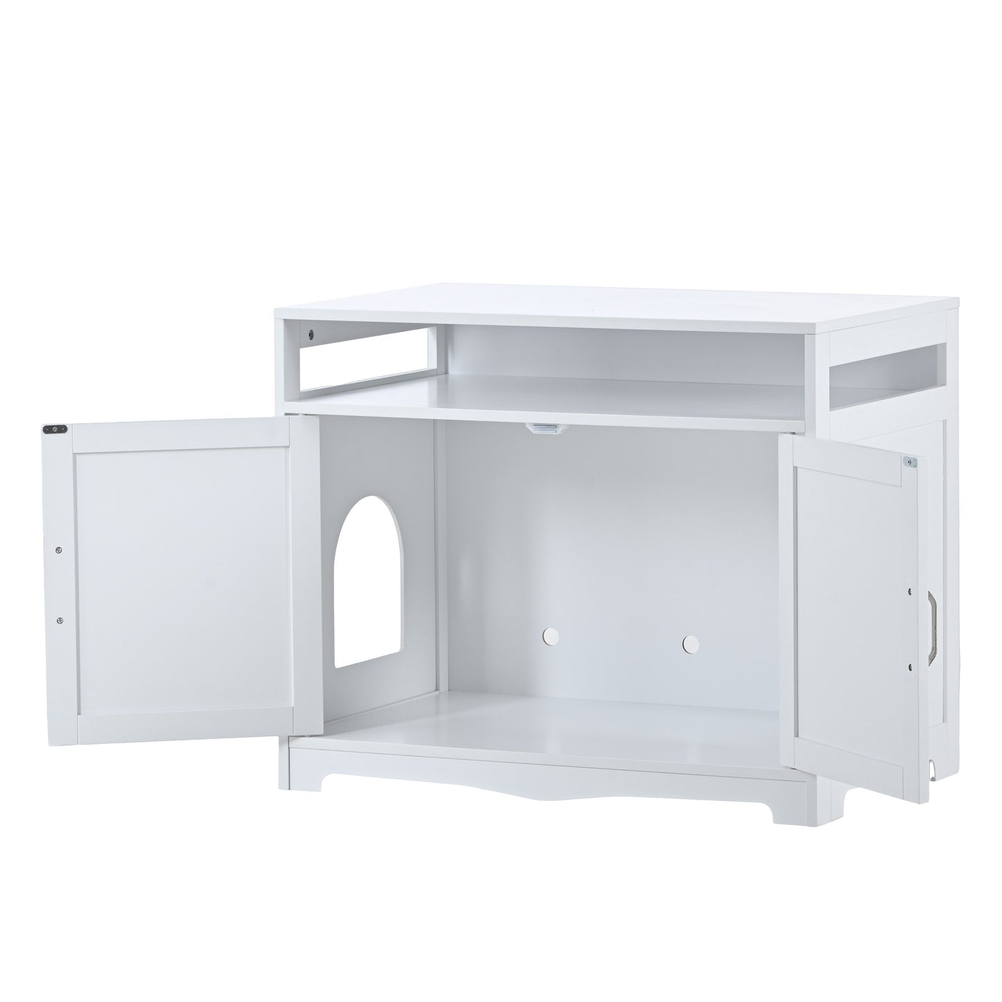 Litter Box Enclosure, Cat Litter Box Furniture with Hidden Plug, 2 Doors,Indoor Cat Washroom Storage Bench Side Table Cat House, Large Wooden Enclused Litter Box House, White - Premium  from luckythegr - Just 208.99 dh! Shop now at luckythegr