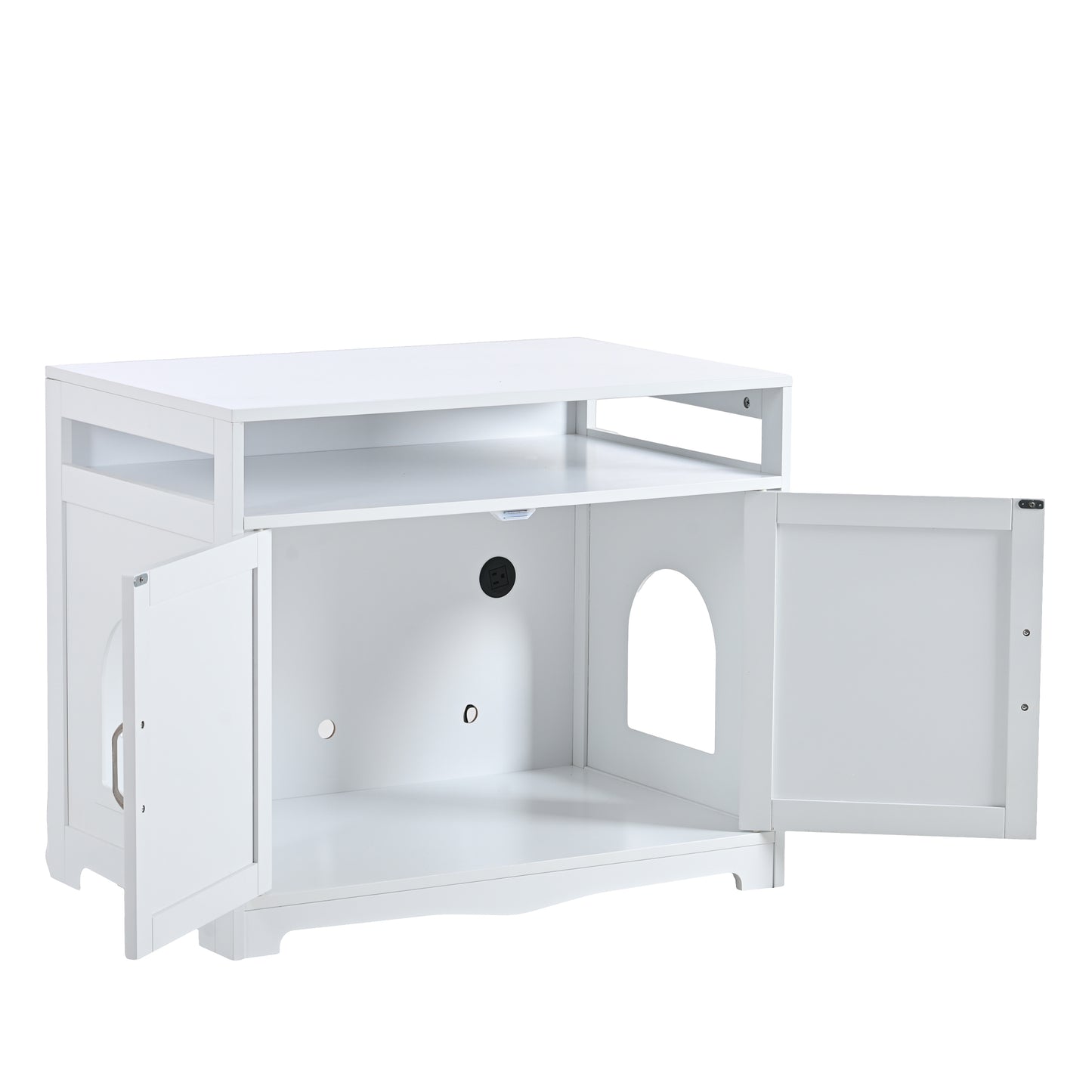 Litter Box Enclosure, Cat Litter Box Furniture with Hidden Plug, 2 Doors,Indoor Cat Washroom Storage Bench Side Table Cat House, Large Wooden Enclused Litter Box House, White - Premium  from luckythegr - Just 208.99 dh! Shop now at luckythegr