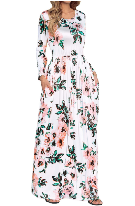 Women's Long Sleeve Loose Maxi Dresses Casual Long Dresses with Pockets - Premium  from Liam Fashions - Just 32 dh! Shop now at luckythegr