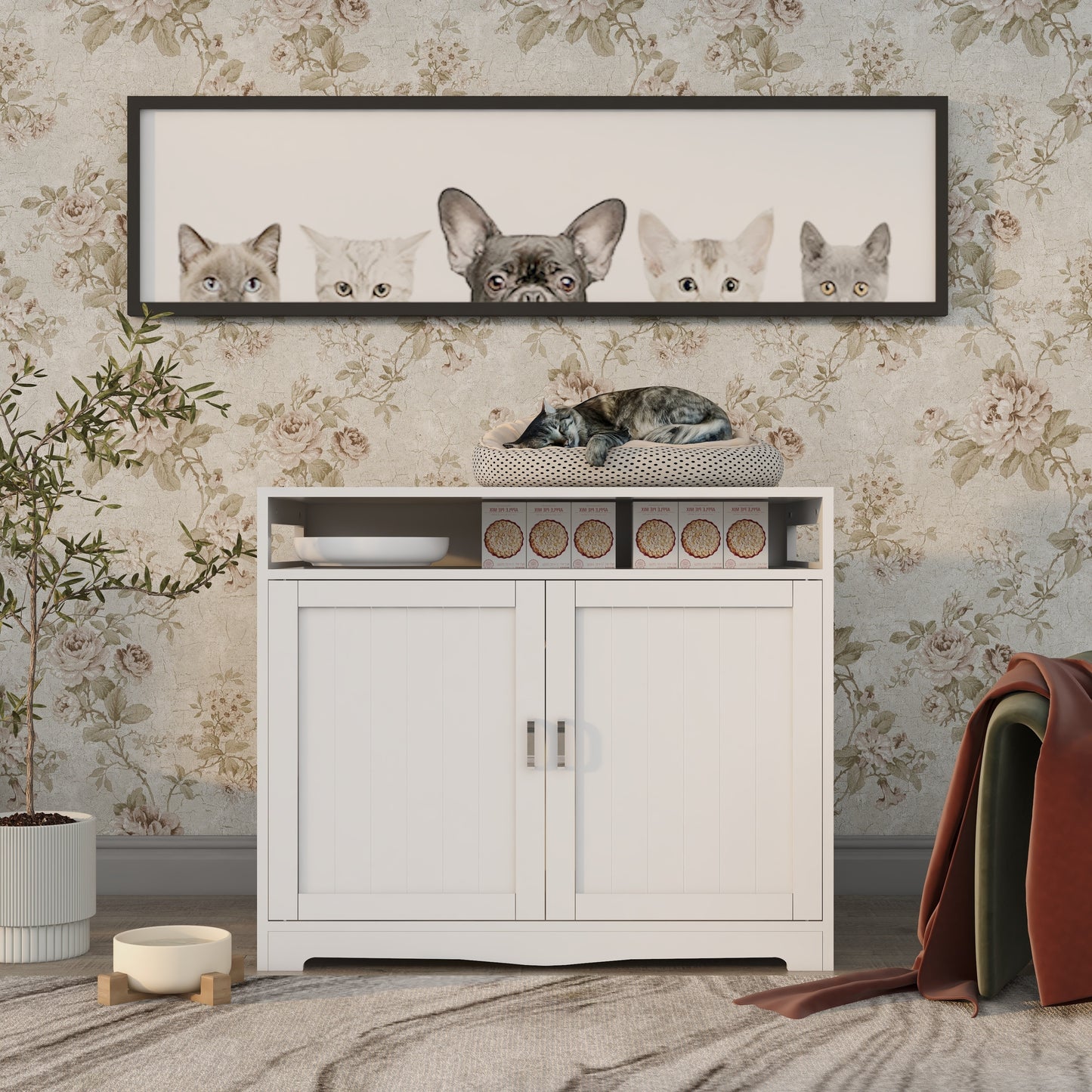 Litter Box Enclosure, Cat Litter Box Furniture with Hidden Plug, 2 Doors,Indoor Cat Washroom Storage Bench Side Table Cat House, Large Wooden Enclused Litter Box House, White - Premium  from luckythegr - Just 208.99 dh! Shop now at luckythegr