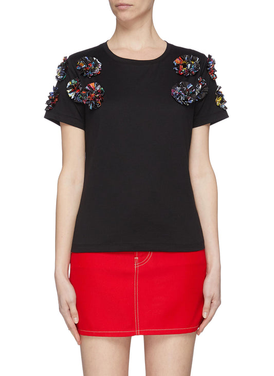 Abstract floral appliqué T-shirt - Minki - Black - Premium 1 from Lane Crawford - Just 2250 dh! Shop now at luckythegr