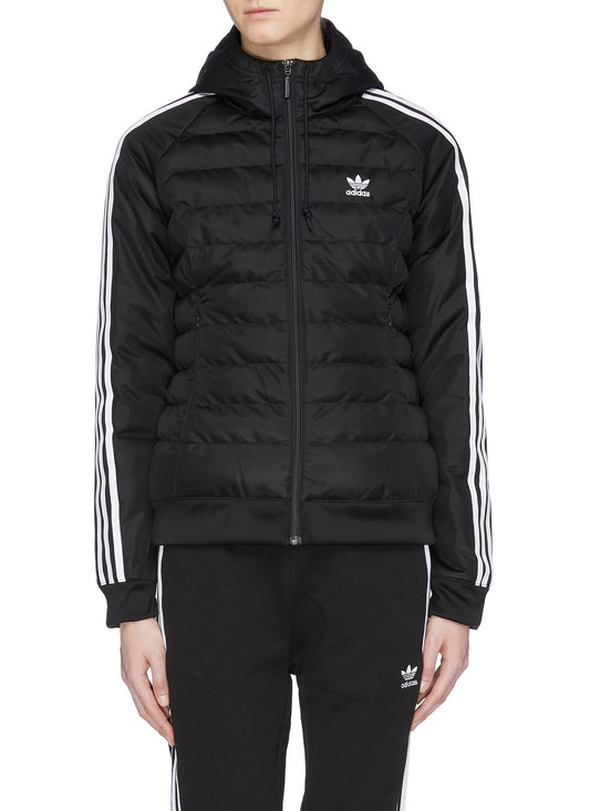 3-Stripes sleeve hooded slim fit puffer jacket - adidas - Black - Premium 11 from Lane Crawford - Just 81 dh! Shop now at luckythegr