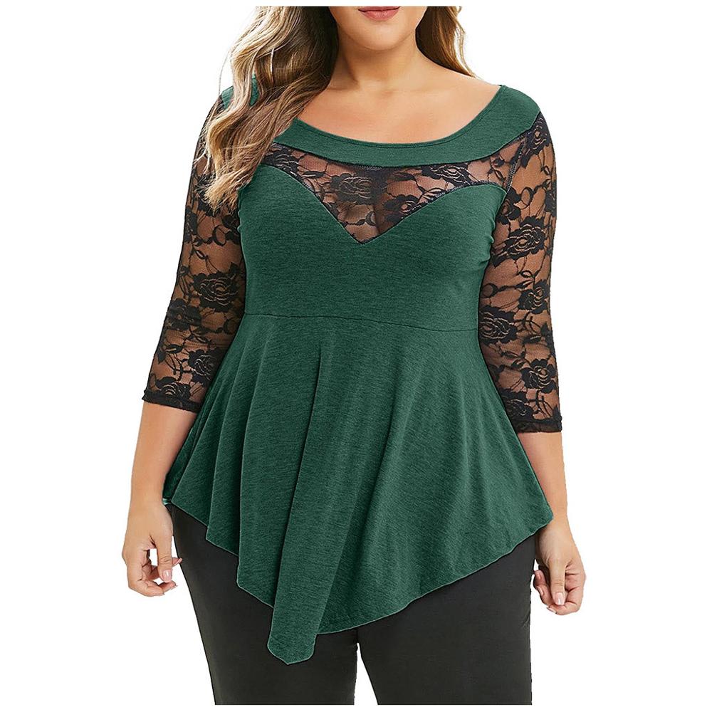 Plus Size Floral Lace Hollow Out Sexy Tunic Blouse Shirt Women Spring Autumn Big Size Tops Ruffles Irregular Blusas - Premium  from luckythegr - Just 17 dh! Shop now at luckythegr