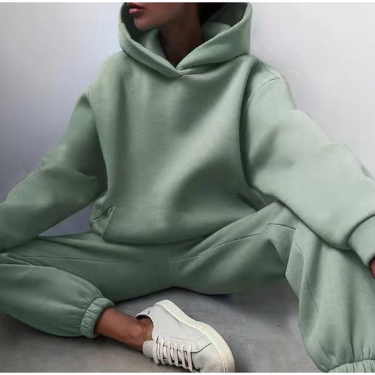 Women's Tracksuit Casual Solid Long Sleeve Hooded Sport Suits Autumn Warm Hoodie Sweatshirts and Long Pant Fleece Two Piece Sets - Premium  from luckythegr - Just 16 dh! Shop now at luckythegr