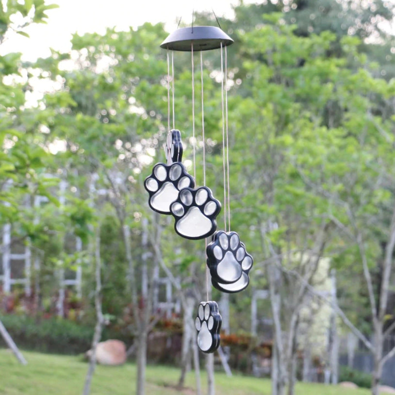 Solar LED Wind Chime Lamp Paw Print Solar Wind Chime