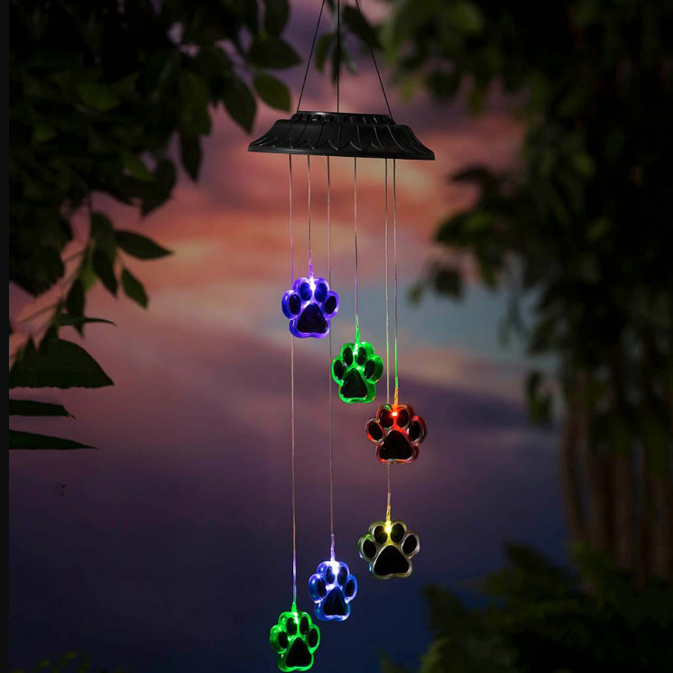 Solar LED Wind Chime Lamp Paw Print Solar Wind Chime