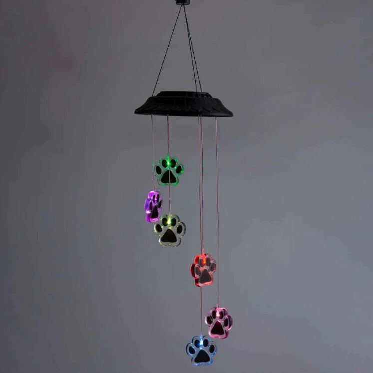 Solar LED Wind Chime Lamp Paw Print Solar Wind Chime